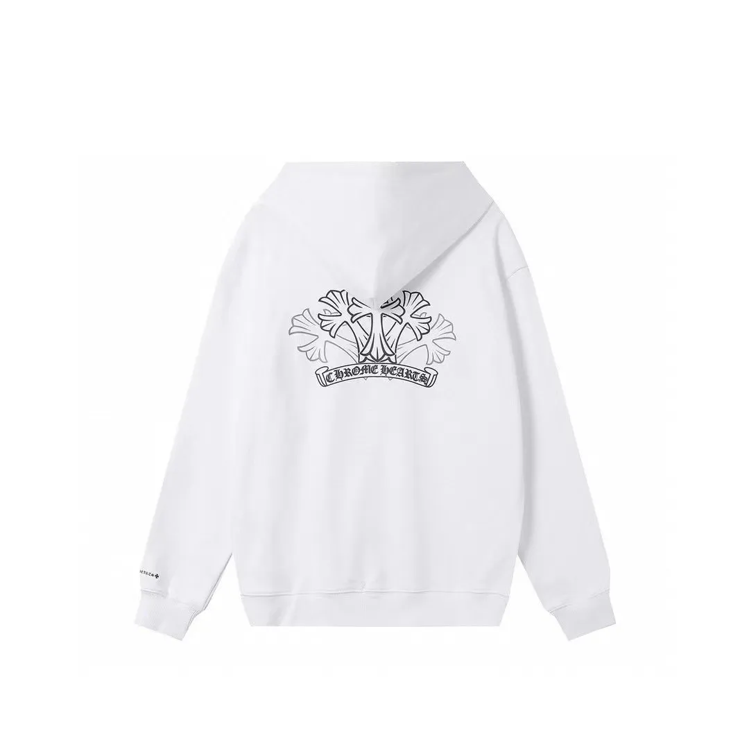 Q14—P230 -Chrome Hearts/Chrome Hearts printed zipper sweatshirt cardigan jacket -420 grams of high-density, high-quality wool, soft, delicate and skin-friendly, soft and silky to the touch, warm and skin-friendly -The hardware zipper accessories are all customized and full of details -Colour: black white -Size: S M L XL